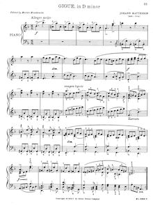 Partition , Gigue,  No.1 en D minor, Mattheson, Johann
