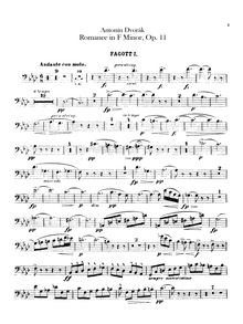 Partition basson 1, 2, Romance, F minor, Dvořák, Antonín