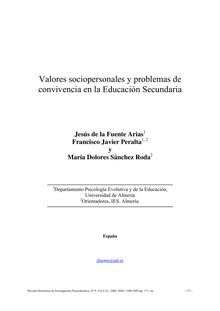 Valores sociopersonales y problemas de convivencia en la educación secundaria (Sociopersonal values and coexistence problems in secondary education)