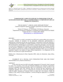Viabilidad de la implantación de una infraestructura de datos espaciales (IDE) para la gestión pública y participativa de las tierras en Venezuela. (Feasibility of a spatial data infrastructure (SDI) for public management of land in Venezuela)