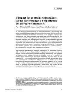 L impact des contraintes financières sur les performances à l exportation des entreprises françaises