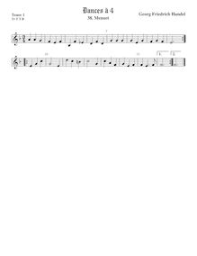 Partition ténor viole de gambe 1, aigu clef, 2 Menuets à 4, Handel, George Frideric