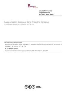 La pénétration étrangère dans l industrie française - article ; n°1 ; vol.72, pg 3-23