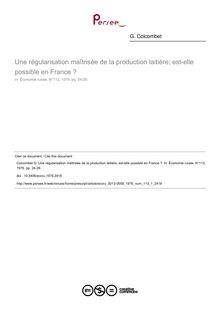 Une régularisation maîtrisée de la production laitière; est-elle possible en France ? - article ; n°1 ; vol.113, pg 24-26