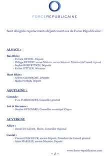 Liste des représentants Force Républicaine, le micro-parti de François Fillon