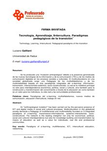 Tecnología, Aprendizaje, Intercultura. Paradigmas pedagógicos de la transición (Technology, Learning, Intercultural. Pedagogical paradigms of the transition)