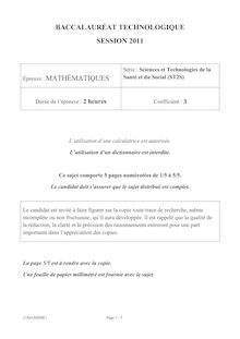 Bac 2011 ST2S Maths