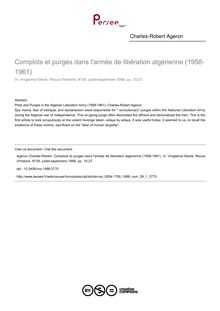 Complots et purges dans l armée de libération algérienne (1958-1961) - article ; n°1 ; vol.59, pg 15-27