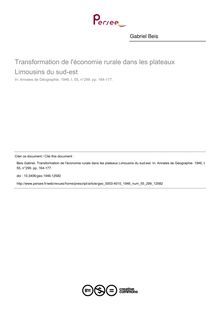 Transformation de l économie rurale dans les plateaux Limousins du sud-est - article ; n°299 ; vol.55, pg 164-177