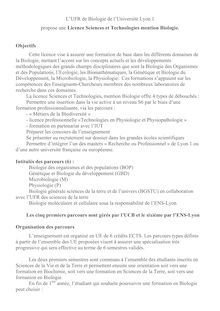 L UFR de Biologie de l Université Lyon 1 propose  une Licence ...