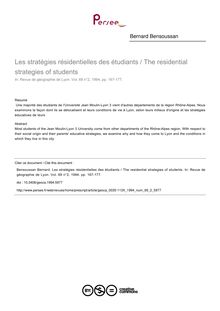 Les stratégies résidentielles des étudiants / The residential strategies of students - article ; n°2 ; vol.69, pg 167-177