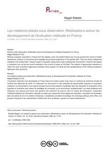 Les médecins placés sous observation. Mobilisations autour du développement de l évaluation médicale en France - article ; n°46 ; vol.12, pg 71-97