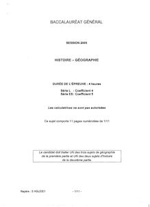 Histoire Géographie 2005 Littéraire Baccalauréat général