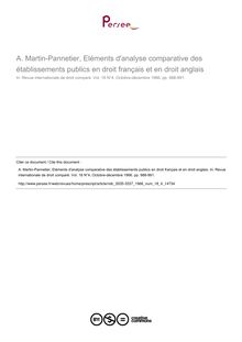 A. Martin-Pannetier, Eléments d analyse comparative des établissements publics en droit français et en droit anglais - note biblio ; n°4 ; vol.18, pg 988-991