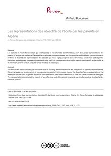 Les représentations des objectifs de l école par les parents en Algérie - article ; n°1 ; vol.118, pg 52-59