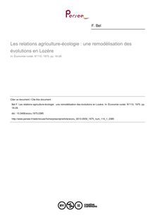 Les relations agriculture-écologie : une remodélisation des évolutions en Lozère - article ; n°1 ; vol.110, pg 16-28