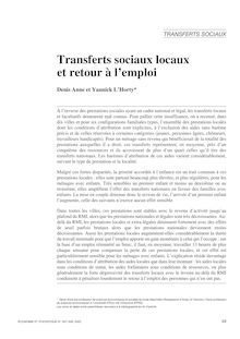 Transferts sociaux locaux et retour à l’emploi ; suivi d un commentaire de Michel Dollé, et d une réponse au commentaire, de Denis Anne et Yannick L Horty - article ; n°1 ; vol.357, pg 49-78