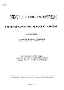 Sciences physiques 2005 BTS Systèmes constructifs bois et habitat
