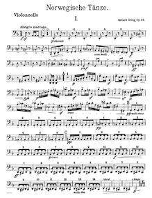 Partition violoncelles, 4 norvégien Dances, Op.35, Grieg, Edvard