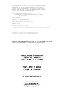 The Latin & Irish Lives of Ciaran - Translations Of Christian Literature. Series V. Lives Of - The Celtic Saints