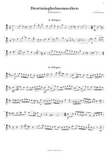 Partition clarinette 1 (B♭), Drottningholm Music, Roman, Johan Helmich