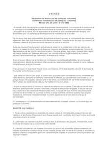 Déclaration de Mexico sur les politiques culturelles (UNESCO 1982)