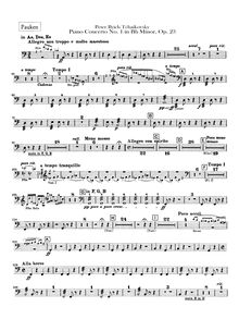 Partition timbales, Piano Concerto No.1, Op.23, B♭ minor, Tchaikovsky, Pyotr