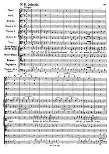 Partition Act II, No.12: quintette (Drei Damen, Tamino, Papageno, et chœur)Wie Ihr an diesem Schreckensort, Die Zauberflöte