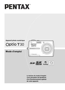 Notice Appareil Photo numériques Pentax  Optio T30