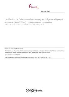 La diffusion de l Islam dans les campagnes bulgares à l époque ottomane (XVe-XIXe s) : colonisation et conversion - article ; n°1 ; vol.66, pg 39-53