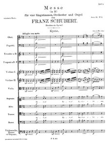 Partition Kyrie, Mass No.3, D.324, B♭ major, Schubert, Franz