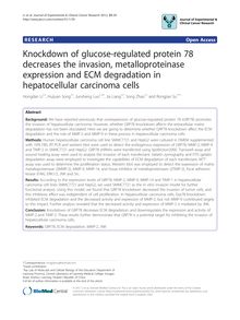 Knockdown of glucose-regulated protein 78 decreases the invasion, metalloproteinase expression and ECM degradation in hepatocellular carcinoma cells
