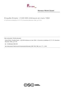 Enquête Emploi : 2 240 000 chômeurs en mars 1984 - article ; n°1 ; vol.171, pg 67-78