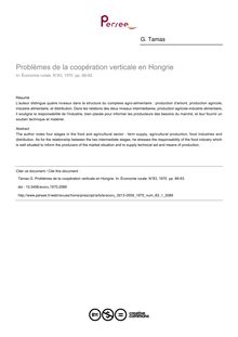 Problèmes de la coopération verticale en Hongrie - article ; n°1 ; vol.83, pg 89-93