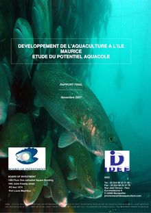 Plan directeur pour le développement de l aquaculture à Maurice