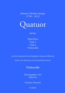 Partition violoncelle, quatuor pour flûte et cordes, Sperger, Johann Matthias