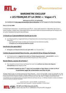 BAROMETRE EXCLUSIF « LES FRANÇAIS ET LA CRISE » : Vague n°1