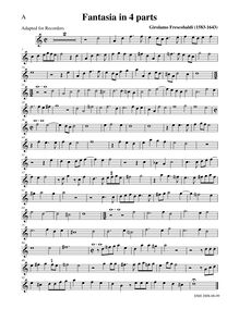 Partition Alto enregistrement , Fantasia, D minor, Frescobaldi, Girolamo