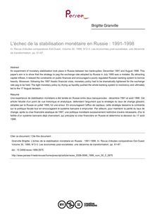 L échec de la stabilisation monétaire en Russie : 1991-1998 - article ; n°2 ; vol.30, pg 61-87