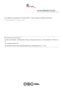Les fêtes locales en Provence : des enjeux patrimoniaux - article ; n°1 ; vol.1, pg 41-63