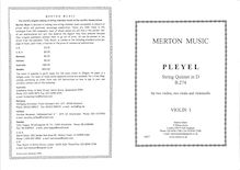 Partition No.1 en D major, 2 corde quintettes, D major, B♭ major par Ignaz Pleyel