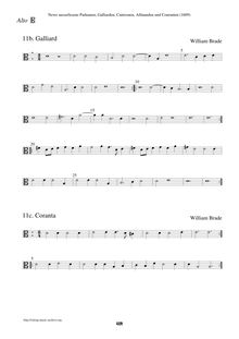 Partition Alto en C3 clef (Galliard + Coranta), Newe ausserlesene Paduanen, Galliarden, Cantzonen, Allmand und Couranten par William Brade
