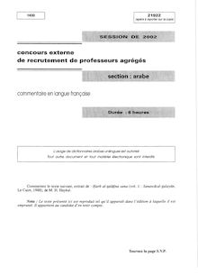 Commentaire de texte en français 2002 Agrégation d arabe Agrégation (Externe)
