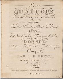 Partition viole de gambe, 6 Quatuors, Concertantes et dialogués pour 2 Violons, Alto et Violoncel