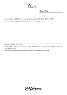 Alain Blum, Naître, vivre et mourir en URSS, 1917-1991  ; n°3 ; vol.27, pg 191-193