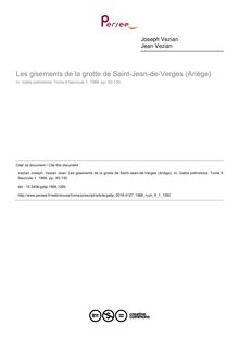 Les gisements de la grotte de Saint-Jean-de-Verges (Ariège) - article ; n°1 ; vol.9, pg 93-130