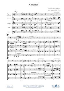 Partition complète, basson Concerto en C major, C major, Graun, Johann Gottlieb