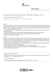 Structures et performances de l industrie nucléaire. Une comparaison France-R.F.A - article ; n°1 ; vol.11, pg 78-92