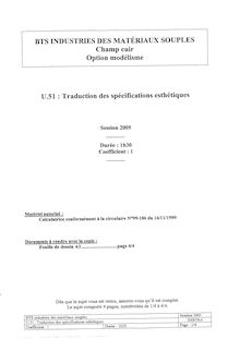 Traduction des spécifications esthétiques 2005 Modélisme industriel BTS Industries des matériaux souples