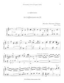 Partition (1er) Offertoire en D, Troisième Livre d Orgue, Lebègue, Nicolas
